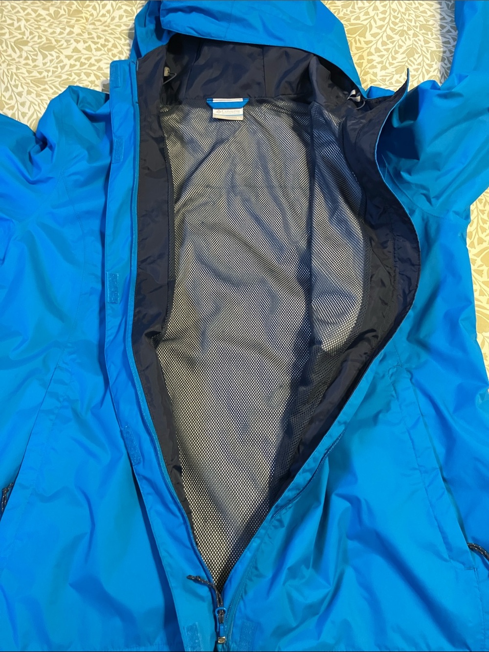 Columbia Bright Blue Hooded Rain Jacket Omni tech women’s XL - Picture 9 of 10